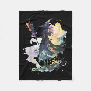 Aquarell-Hexe Halloween Herbst Kunstmalerei Fleecedecke
