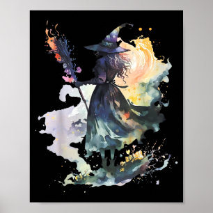 Aquarell-Hexe Halloween Herbst Kunstmalerei Poster