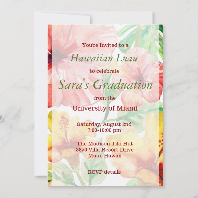 Aquarell Hibiskus Blume Hawaiian Luau Süß 16 Einladung (Vorderseite)