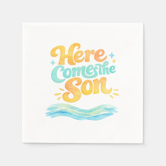 Aquarell-Hier kommt der Sohn-Baby-Shower-Serviette Serviette