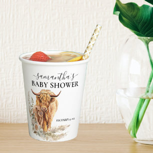 Aquarell Highland Kuh Kalb Baby Boho Pampas   Pappbecher