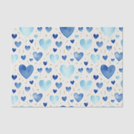 Aquarell Himmelblaue Herzen & Gold Glanz Seidenpapier