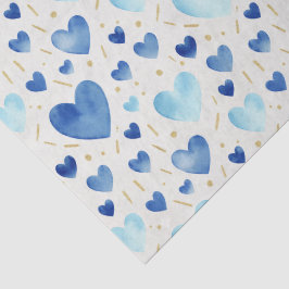 Aquarell Himmelblaue Herzen & Gold Glanz Seidenpapier
