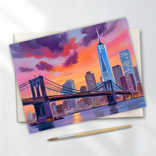 Aquarell-Himmelzeilen-Brückenmalerei von New York  Postkarte