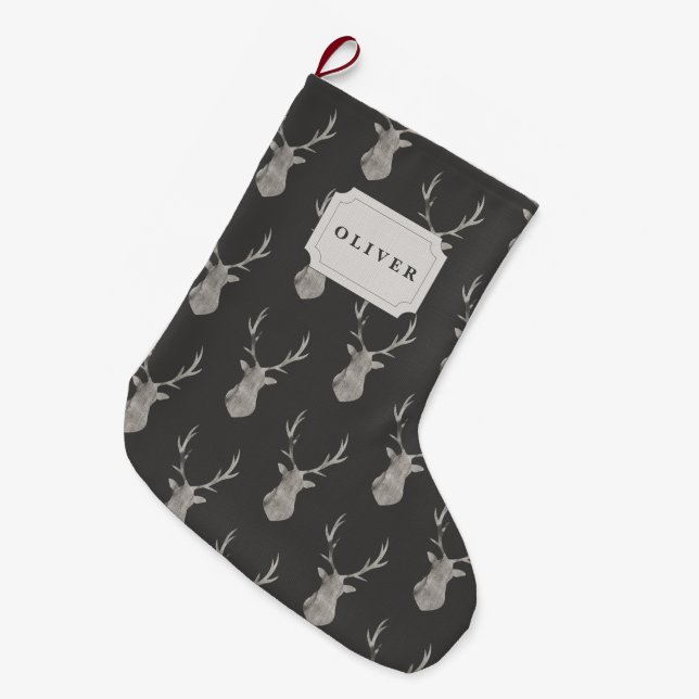 AQUARELL-HIRSCH GROßER WEIHNACHTSSTRUMPF (Vorderansicht (hängend))