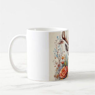 Aquarell-Hirsch-Tasse - Florales Hirsch-Coffee-Mug Kaffeetasse