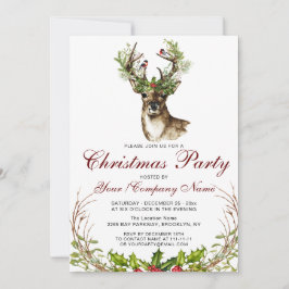 Aquarell Hirsche, Vögel Holly Berry Weihnachtsfest Einladung