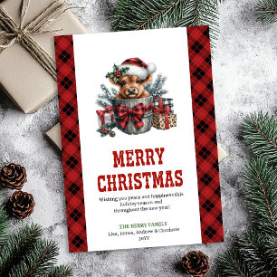 Aquarell-Hochlandkuh-Feiertags-Grußkarte Feiertagskarte