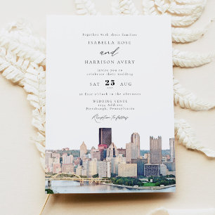 Aquarell-Hochzeit Pittsburgh Pennsylvania Skyline Einladung