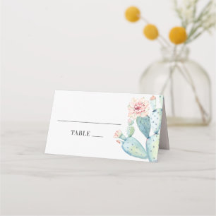 Aquarell-Hochzeit Sukkulenten. Rosa floraler Kaktu Platzkarte