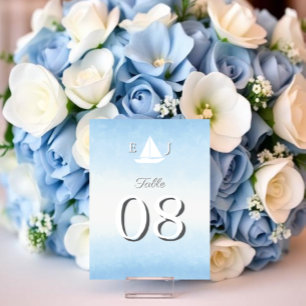 Aquarell-Hochzeit Wasser trifft Himmel Tischnummer
