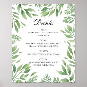 Aquarell Hochzeitsalkoholgetränke Bar Poster