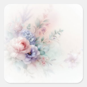 Aquarell-Hochzeitsblumen Fügen Sie Ihren Text Leer Quadratischer Aufkleber