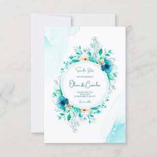 Aquarell-Hochzeitseinladung mit Blumenrahmen Einladung