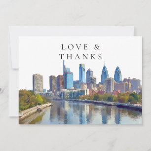Aquarell-Hochzeitsfoto aus Philadelphia Dankeskarte
