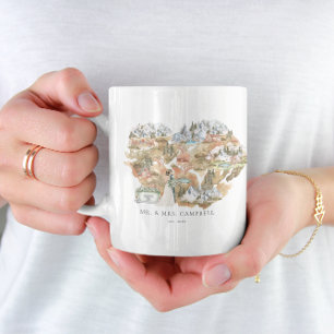 Aquarell-Hochzeitskarte Monogramm Frischvermählt Kaffeetasse