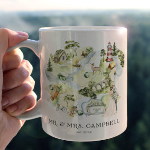 Aquarell-Hochzeitskarte   Monogramm-Neuvermählten- Zweifarbige Tasse