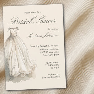 Aquarell-Hochzeitskleid-Brautparty Einladung