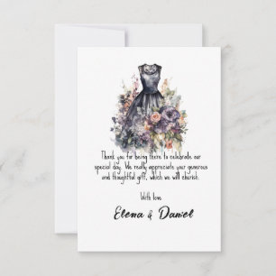 Aquarell-Hochzeitskleid schwarzes Kleid rosa Rose Dankeskarte