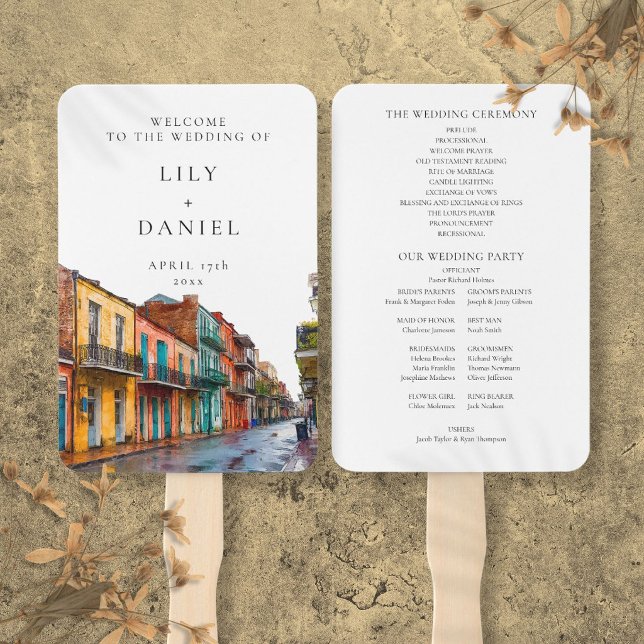 Aquarell-Hochzeitsprogramm New Orleans Fächer (New Orleans Watercolor Wedding Program Hand Fan)