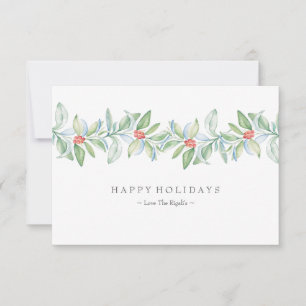 Aquarell Holiday Greenery Berries Weihnachtskarte