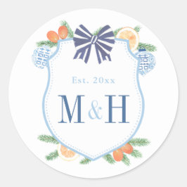 Aquarell Holidays Citrus Paare Monogram Fevor Runder Aufkleber