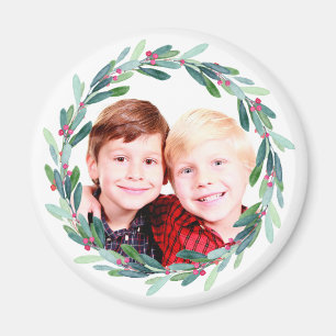 Aquarell Holly Jolly Weihnachtsfoto Magnet