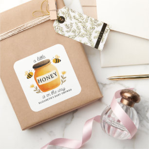 Aquarell-Honig & Bienen-Baby-Party Quadratischer Aufkleber