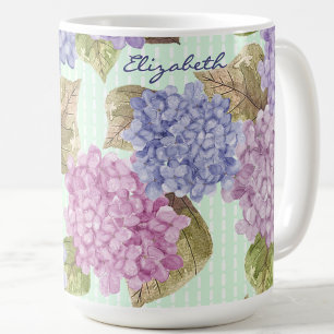 Aquarell Hortensien Blumen Benutzername Grüner Bec Kaffeetasse
