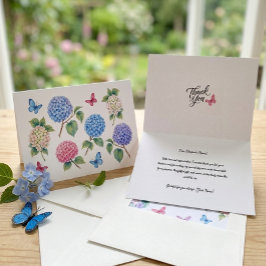 Aquarell Hortensien und Schmetterlinge Blumen Dank Dankeskarte