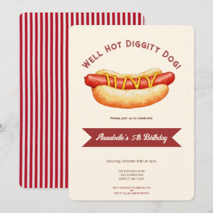 Aquarell Hot Dog Sommer Kinder Geburtstagsfeier Einladung
