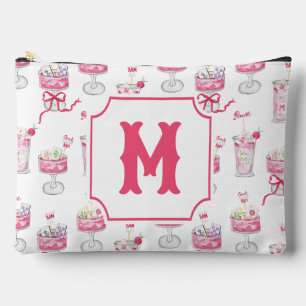 Aquarell Hot Pink Mahjong Cocktails Monogramm Zubehörtasche