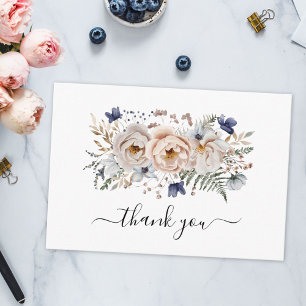 Aquarell Hübsche Beige Blaue Blumen Floral Dankeskarte