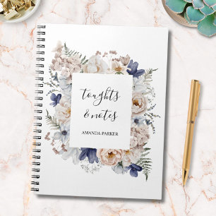 Aquarell Hübsche Beige Blaue Blumen Floral Notizblock