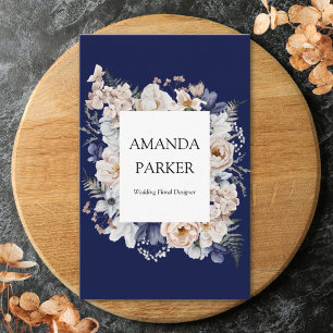 Aquarell Hübsche Beige Blaue Blumen Floral Visitenkarte