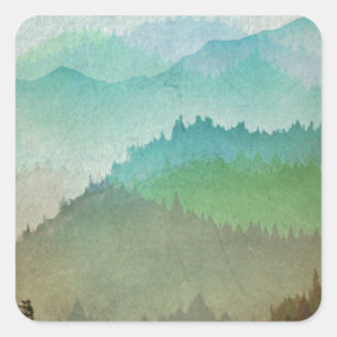 Aquarell-Hügel Quadratischer Aufkleber