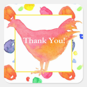 Aquarell-Huhn danken Ihnen Quadratischer Aufkleber