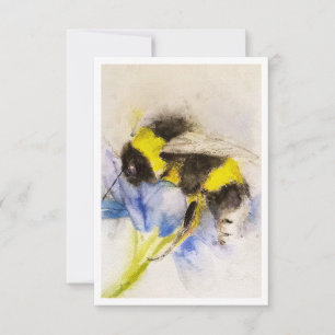 Aquarell Hummel auf Blaue Blume Notizkarte Mitteilungskarte
