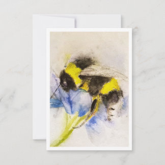Aquarell Hummel auf Blaue Blume Notizkarte Mitteilungskarte