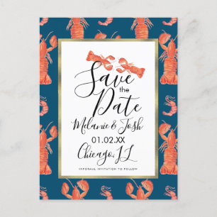 Aquarell-Hummer-Garnele-Crawfish-Save-the-Date Postkarte