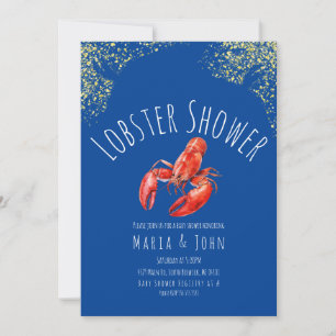 Aquarell-Hummer-Party  Baby Shower Blau Gold Einladung