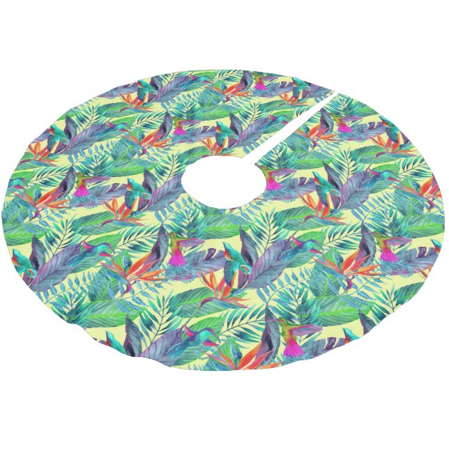 Aquarell Humminbirds im Dschungel Polyester Weihnachtsbaumdecke (Schrägansicht)