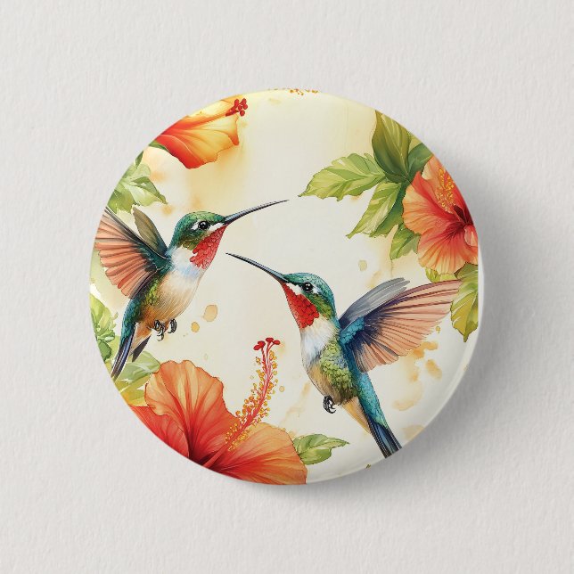 Aquarell Hummingbird und Blume Design Button (Vorderseite)