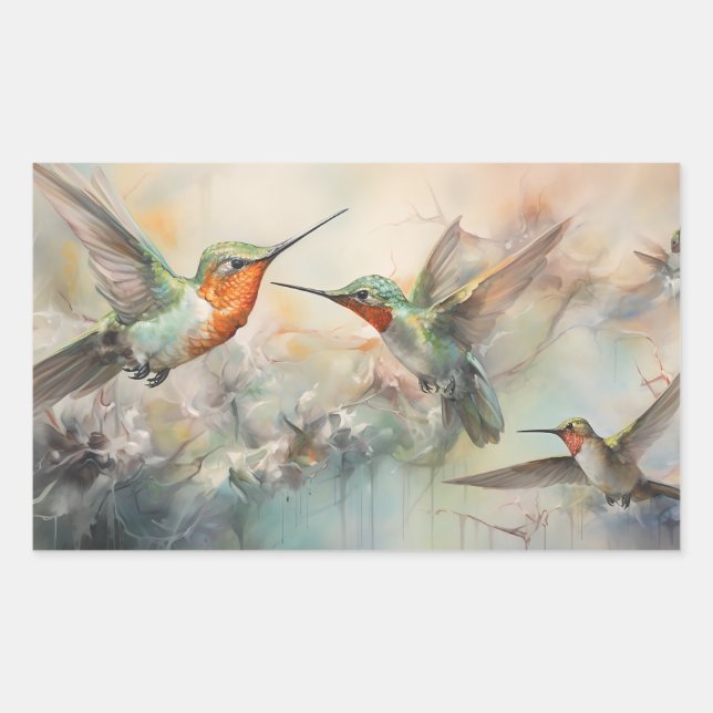 Aquarell-Hummingvögel im Flug Rechteckiger Aufkleber (Vorderseite)