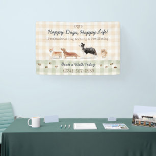 Aquarell-Hunde Gingham Pet Care Display Banner