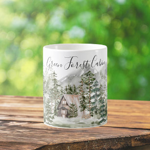 Aquarell-Hütte im grünen Kiefernwald Kaffeetasse