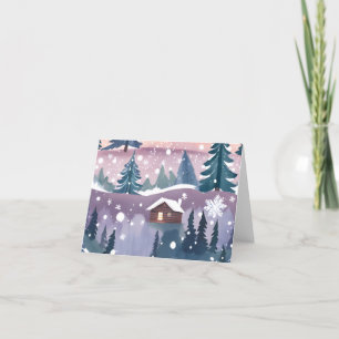 Aquarell-Hütte im schneebedeckten Gebirge Feiertagskarte