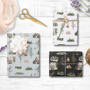 Aquarell-Hüttenwald nahtloses Muster Geschenkpapier Set