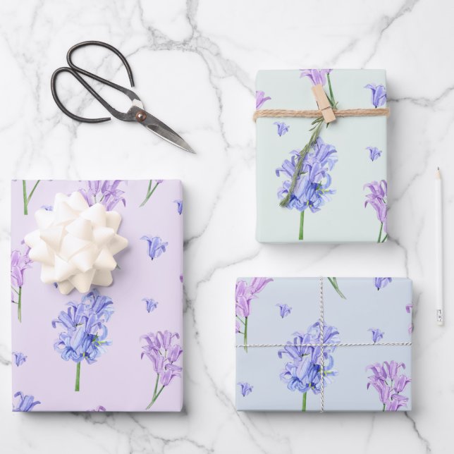 Aquarell Hyazinth Blume Lila und Blau  Geschenkpapier Set (Vorderseite)