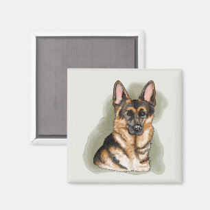 Aquarell-Illustration eines deutschen Schäferhunde Magnet